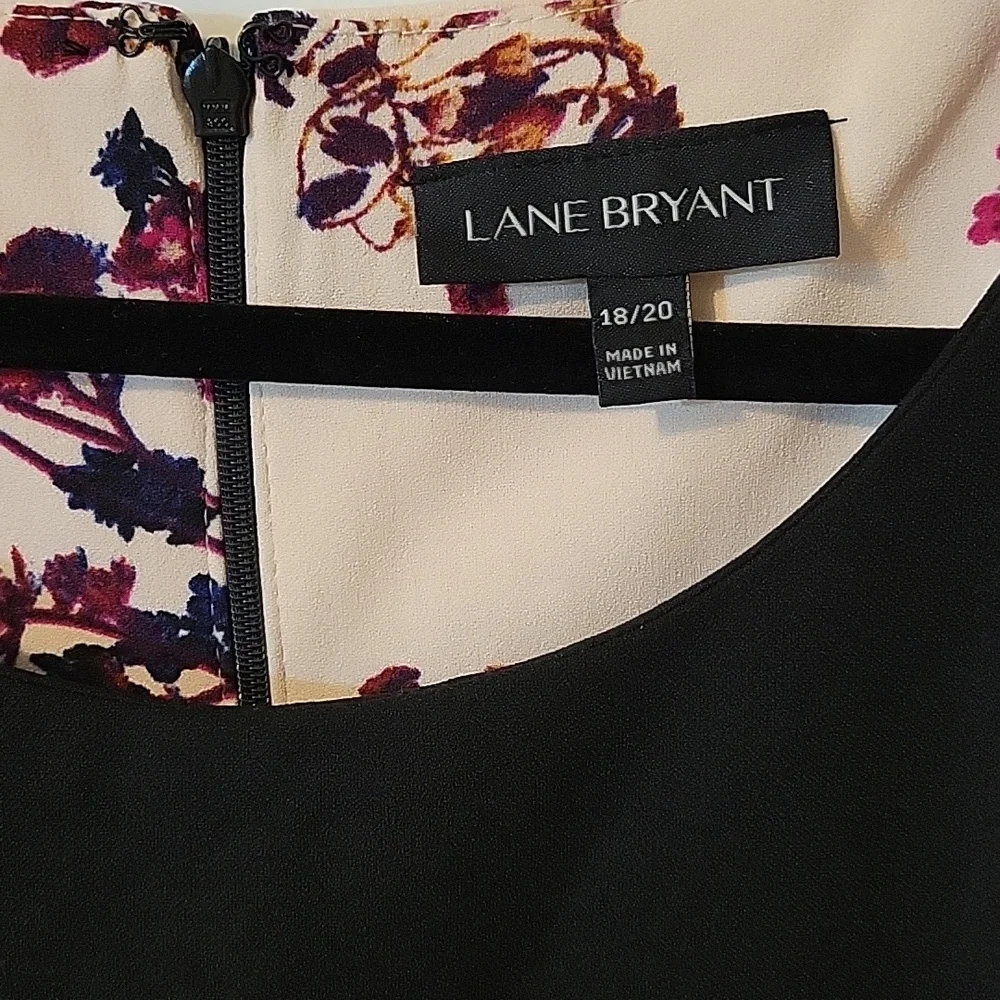 Lane Bryant Floral Black and Pink Fit and Flare Midi Dress - Picture 2 of 9